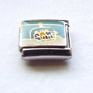 People on a ski lift enamel 9mm stainless steel italian charm bracelet link new